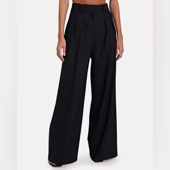 LUEL STUDIO Black Wool Charlotte Pleated Wide-Leg Pants sz 4